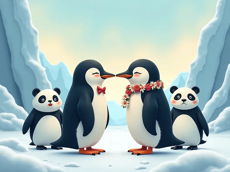 penguin married other penguin but panda broken beside