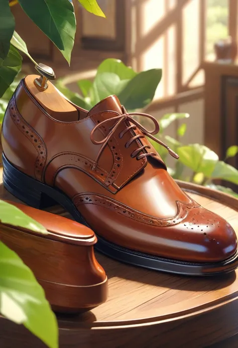 ultra-detailed, masterpiece, Best quality, High quality, Detailed, High resolution, 8k, Ultra high res, Soft saturation, Professional quality, Perfect contrast, Perfect litthing,the shoe with a perfectly maintained shape thanks to a wooden shoe tree inside...