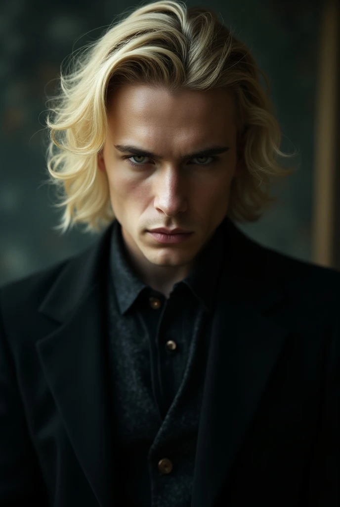 Draw a blonde guy who really wants revenge. For him to be handsome and dressed.  So that he looks a little bit like a vampire handsome and a teenager of . Let him want revenge to be even more beautiful 
