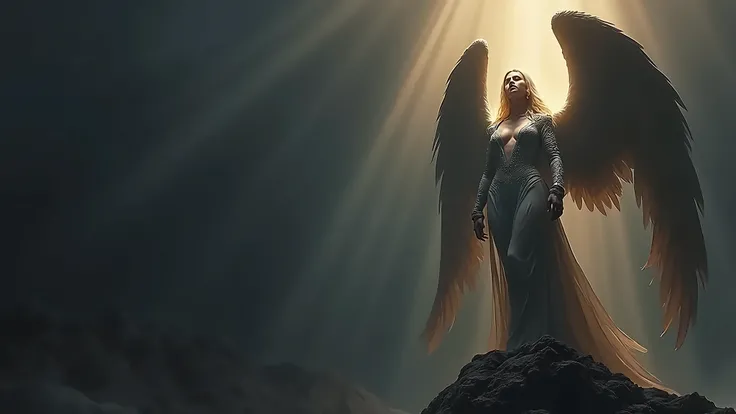 create an archangel, on a rock.