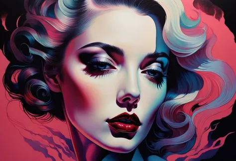 chiaroscuro technique on sensual illustration of an elegant woman, vintage horror, eerie, matte painting, by Hannah Dale, by Harumi Hironaka, extremely soft colors, vibrant, highly detailed, digital artwork, high contrast, dramatic, refined, tonal,