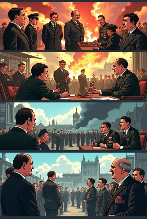 Comic with 4 comics about the beginning of the Second World War in an animated version