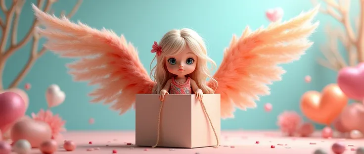 Make a gift box design Full very different to normal gift with wings and cute different colours with doll 