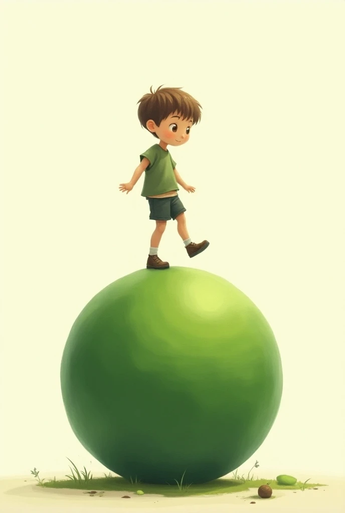 A short boy on top of a green ball
Balancing 