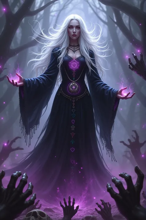 A white-haired necromancer witch 