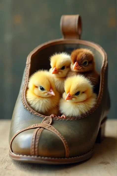 Chicks stuffed in a shoe 