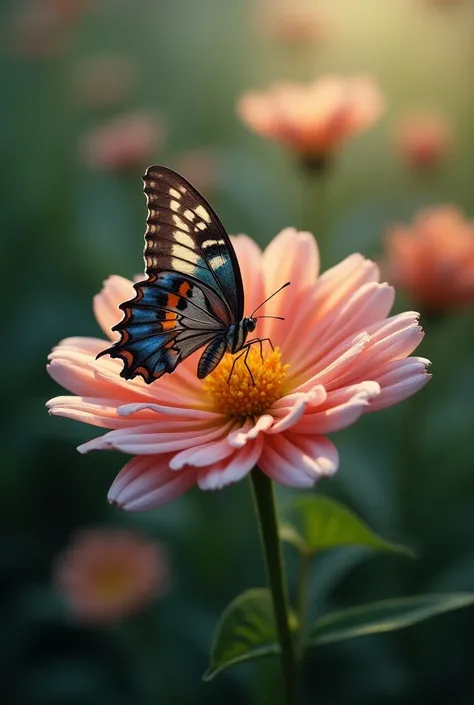 Outside,The arrival of spring, sr..々beautiful flowers
, A swallowtail butterfly with beautiful iridescent wings,underneath, 空から落ちてくるsr..々A gem, Incredibly beautiful scenery, slightly hazy, Wonderful,  high resolution image, 8k, (  of the highest quality , ...