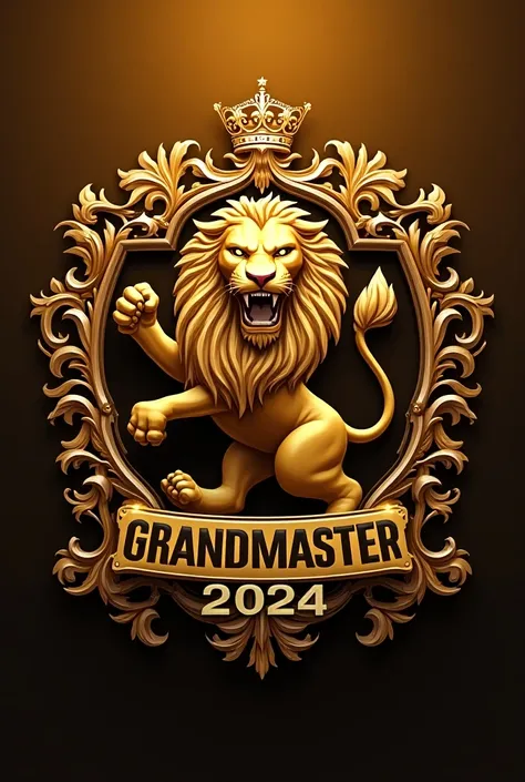  Create me a soccer club crest for the 1 . FC Grandmaster .  It should have a lion on it and have a golden design.  At the bottom should be the founding year 2024 . The whole name should be clearly legible. 