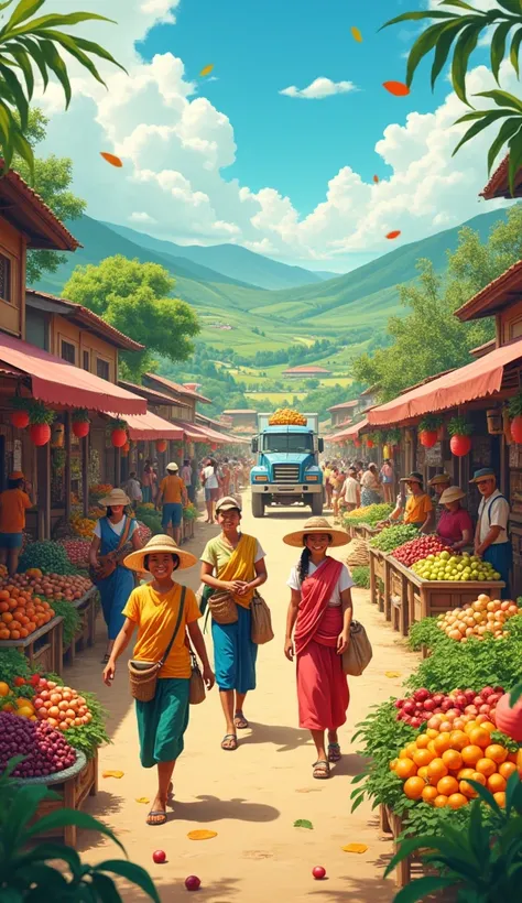  A very clear ultra HD dynamic image of.There is a happy atmosphere in the state, people are busy in their work, plowing is going on in the fields and fruits, flowers and goods are being sold in the market. People are happy going about their daily routine ...