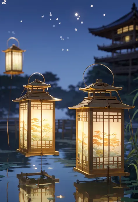 Floating Lanterns, Lantern, by Makoto Shinkai and Makoto Niitsu style.
best quality, masterpiece, intricate details, ultra-detailed