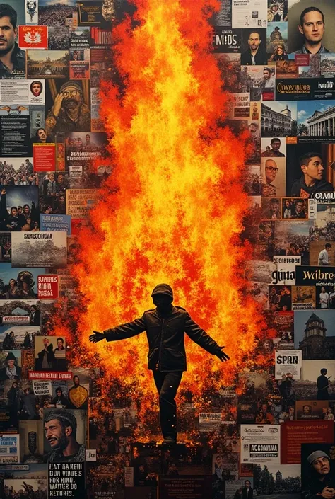 A fire made of a collage of images of the struggle and mobilization for the Argentine university