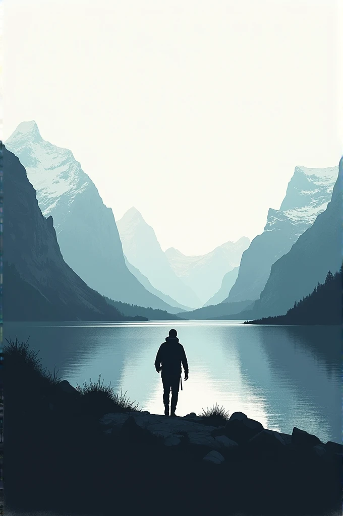 A moving silhouette in a mountain landscape or by the water.