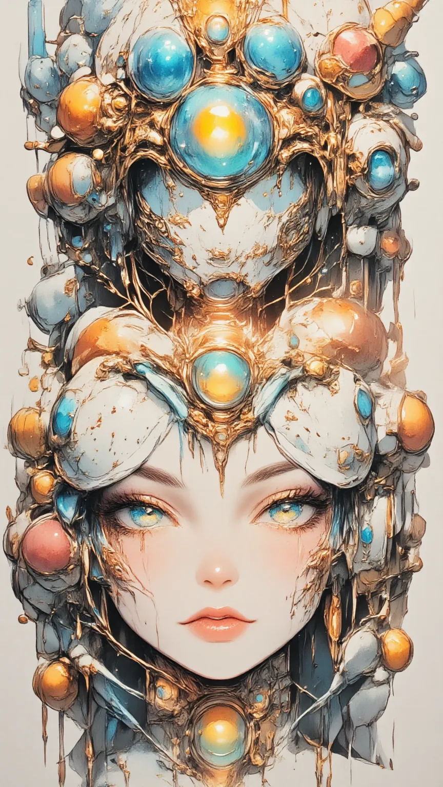 ((best quality)), ((masterpiece)), (detailed), perfect face of cyberpunk mecha japanese girl, surreal, art nouveau, in the illus...