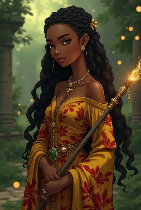 "Illustrate an African female character with the elegance and precision of Makoto Shinkai’s design, inspired by the magical elements of Studio Ghibli, Boku No Hero, and Hunter x Hunter. She is a young mage, brimming with energy and visionary ideas, with de...