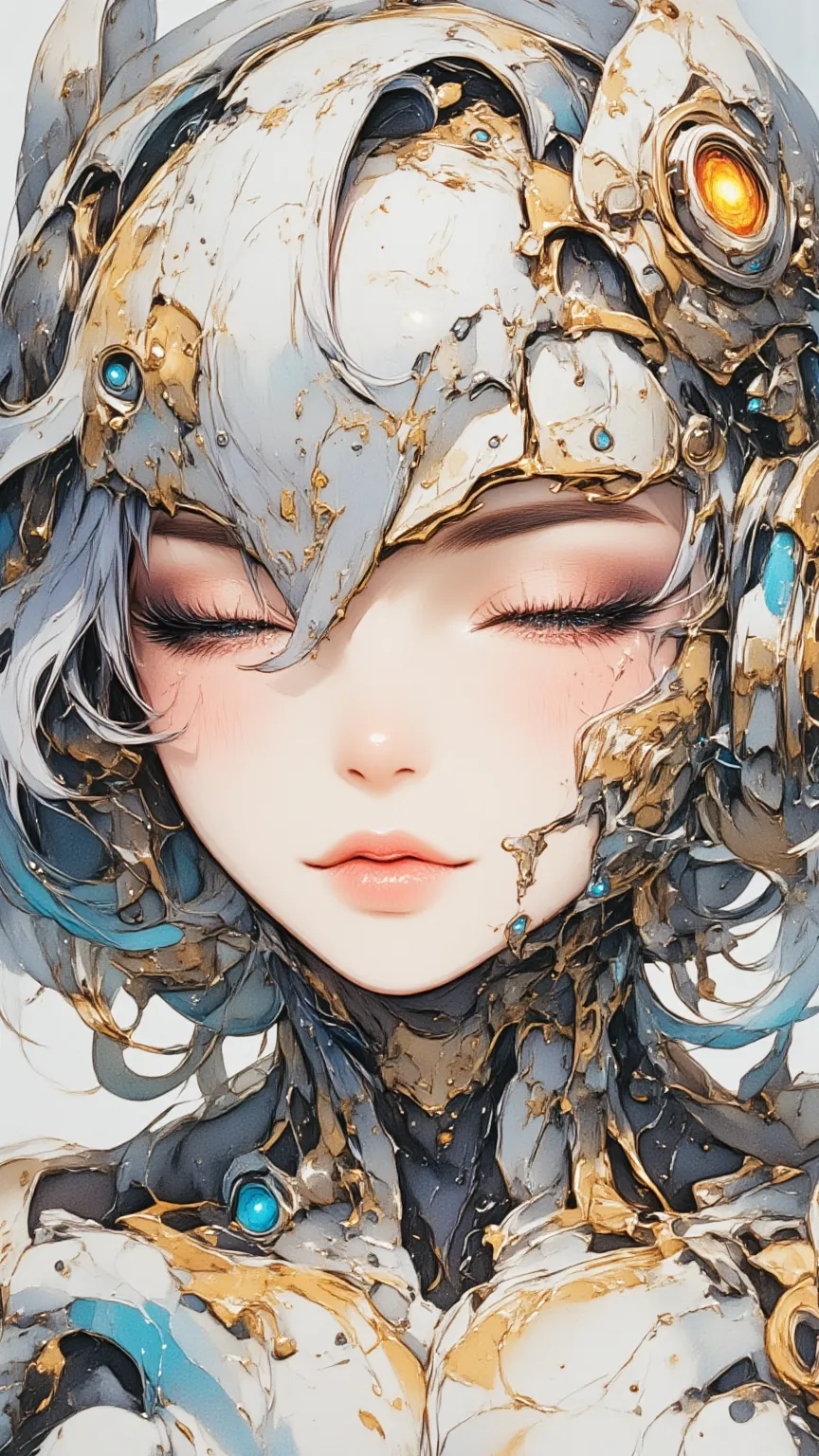 ((best quality)), ((masterpiece)), (detailed), perfect face of cyberpunk mecha japanese girl, surreal, art nouveau, in the illus...