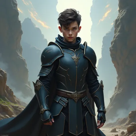 young warrior, with armor with dark colors, surreal