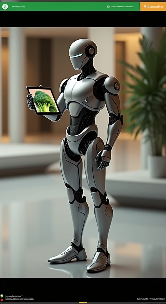 Robot with broccoli on his iPad