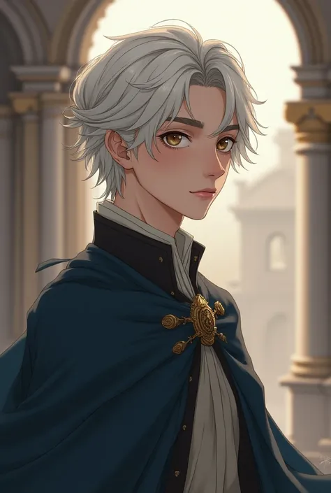 20 year old man, White with white hair with a peaceful face, with medieval clothing and an anime art style