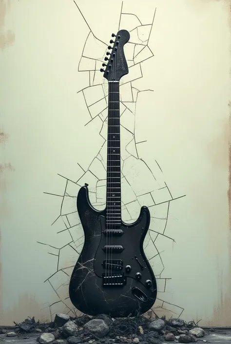 create a cover, with the bottom broken as if it were glass and half of an electric guitar on the side in poor condition.  in neutral colors 