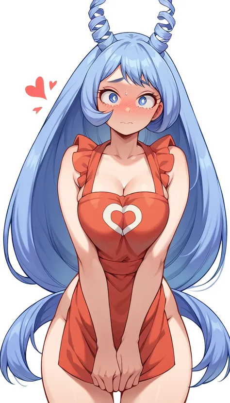 nejire hadou, blue eyes, blue hair, long hair, large breasts, posing embarrassed, red face, embarrassed, ashamed, suspender nake...