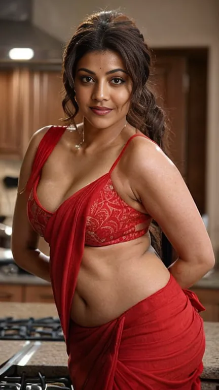 extreme close up photo of naked hindu indian, hourglass figure, big breasts, deep cleavage, in a kitchen, hourglass figure, open...