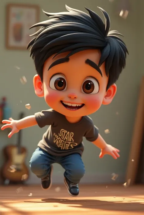  Imagine a boy with Disney-style features ,  like big expressive eyes and a friendly smile .  His hair could be short black .  He could wear youth clothing with jeans and a Star Wars shirt. 

the name "Marco Andrés " It could be written on a table . 

 The...