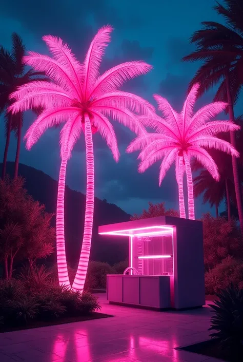 Neon pink palm trees with 
Alb kiosk