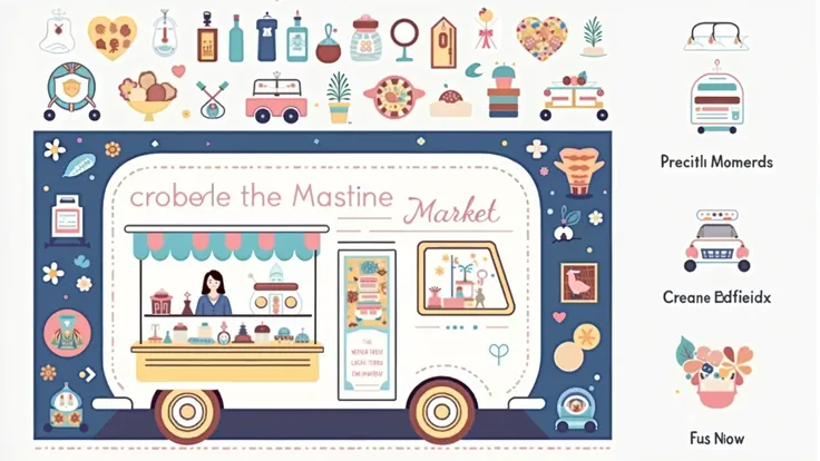  Logo Job Title  "Museum market",
 with Food Truck , goods , fashion , Supplies  , foodstuff ,Detail, Illustration,