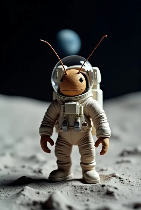 A cockroach on the Moon wearing an astronauts outfit