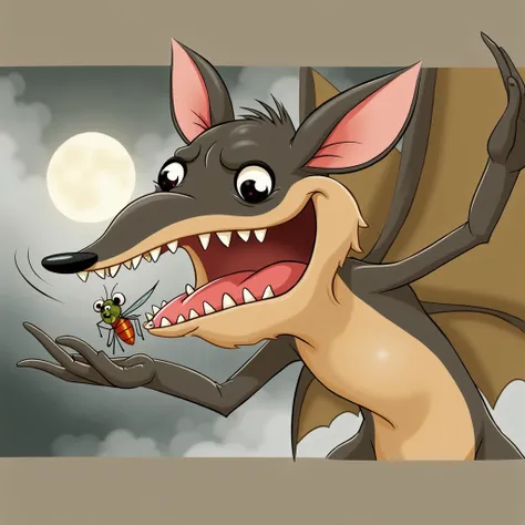  Cartoon bat, who eats a mosquito  