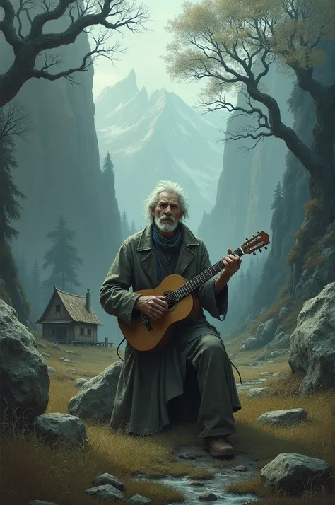 A man lonely with his house in the wild singing sad songs