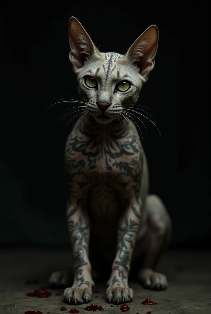 Cat with tattooed human skin