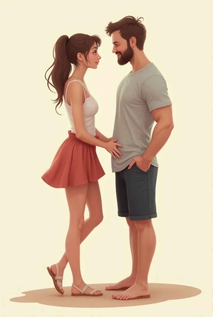 Young girl in a short dress with her boyfriend with a bigger ass and without hugging
