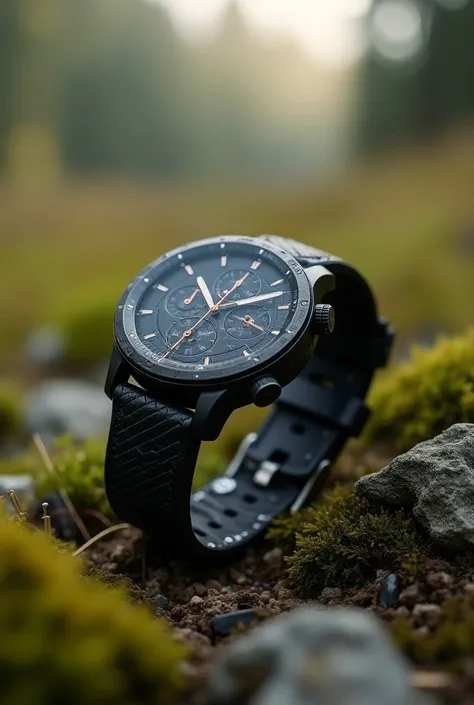 Create me a tactile smartwatch that is in an outdoor landscape