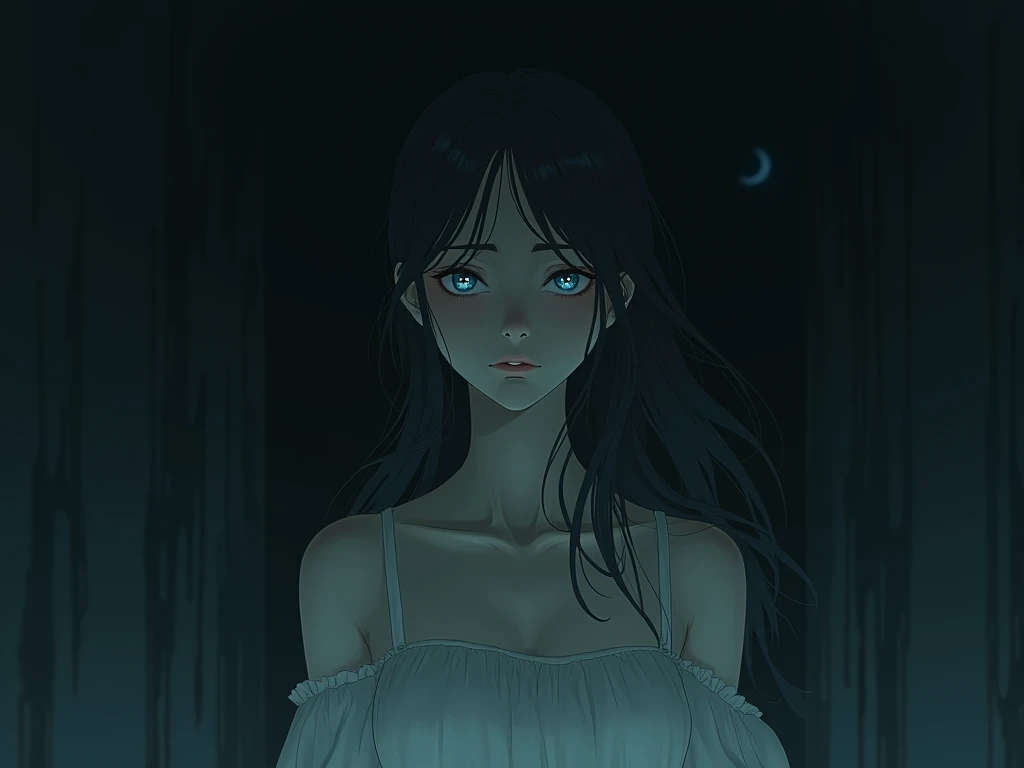 Girl in the Shadows anime style the woman should come out of a dark shadow sad mood 