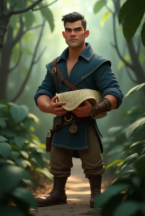 Kabir - The Protective Strategist**  
   - **Appearance:** Kabir, a sturdy  with a has short-cropped hair and a determined expression.
   - **Outfit:** Dressed in a dark blue shirt with silver stitching along the collar and sleeves, he wears comfortable br...