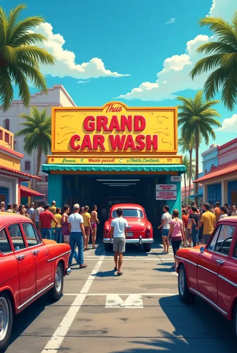 An image for a reopening of a car wash in Latin Spanish
