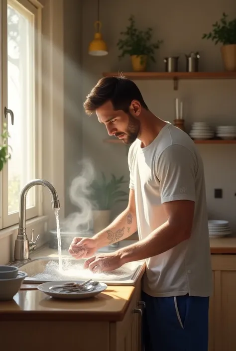 Lionel Messi doing the dishes