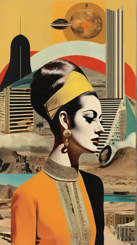 Surreal Collage - Modernist-style collages that combine different visual elements- Iraq - Modern City -  Sumeian King- Heritage- Arabic Songs - Cassette - 1970s style