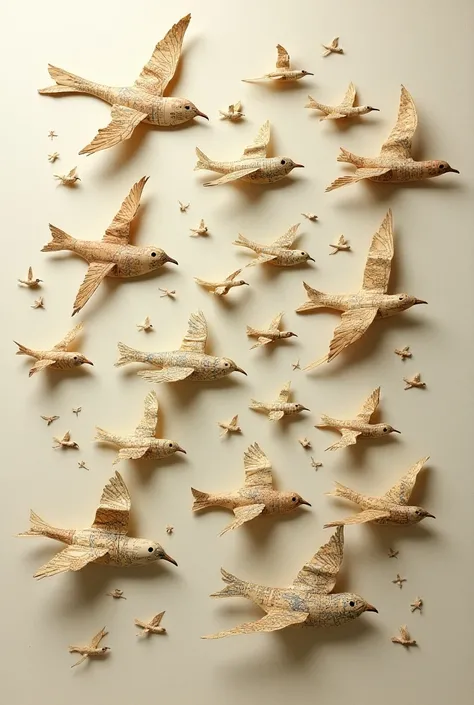 Flocks of Birds Laser Cut from Maps by Claire Brewster