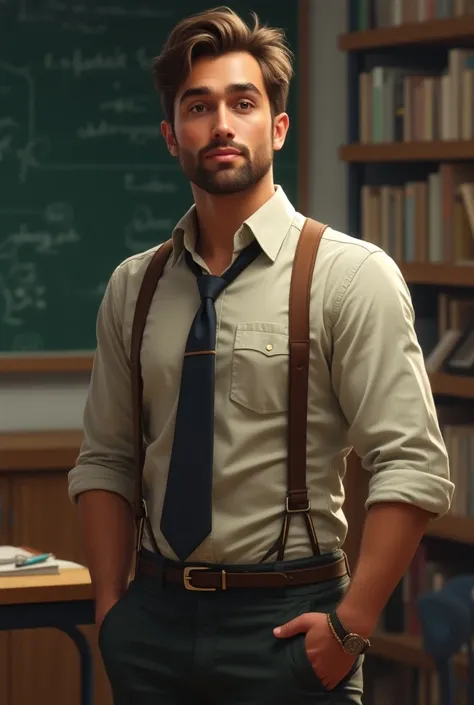  a male educator with a welcoming and empathetic presence .  You would have a practical style , but with a creative touch , perhaps with accessories as a detail that demonstrates your artistic personality.  Your eyes would transmit patience and understandi...