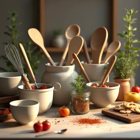 utensils and containers for a recipe 