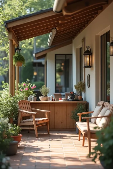  A nail designer service desk on the porch of the house