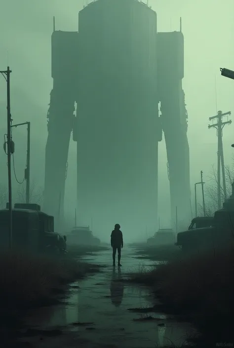 A dark landscape in the style of Simon Stalenhag