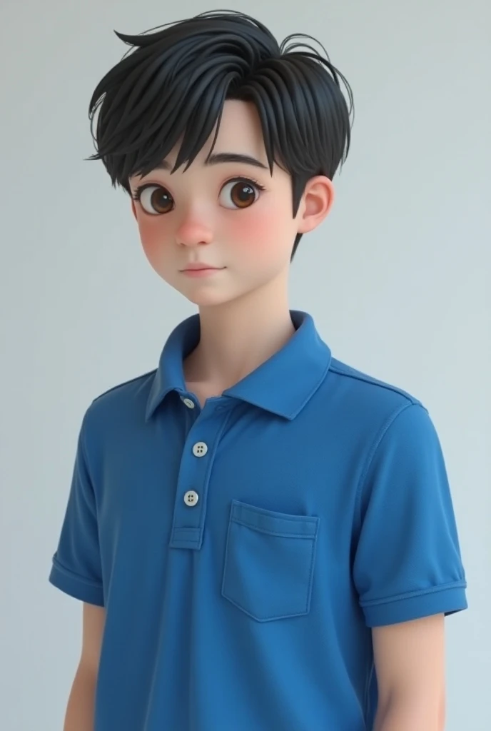 Short black haired teenage boy with blue polo t-shirt