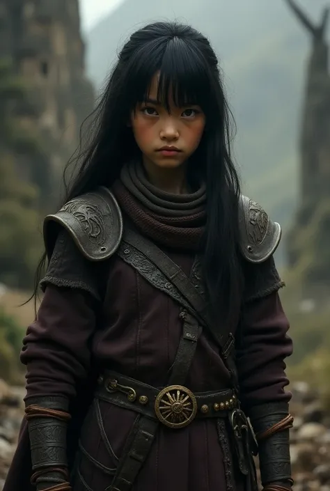  Young Warrior, long dark hair and bangs.