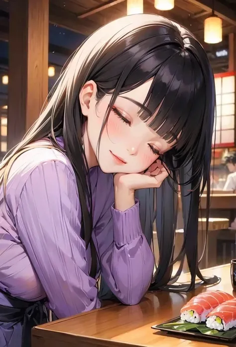 (beautiful and delicate), (immensely beautiful illustration), (solo, profile), ((beautiful blunt bangs)) (beautiful vivid black hair beauty long hair), (best sexy shrine girl), (best sexy closed eyes) (cute glossy lip) (beauty makeup), (love smile), (best ...