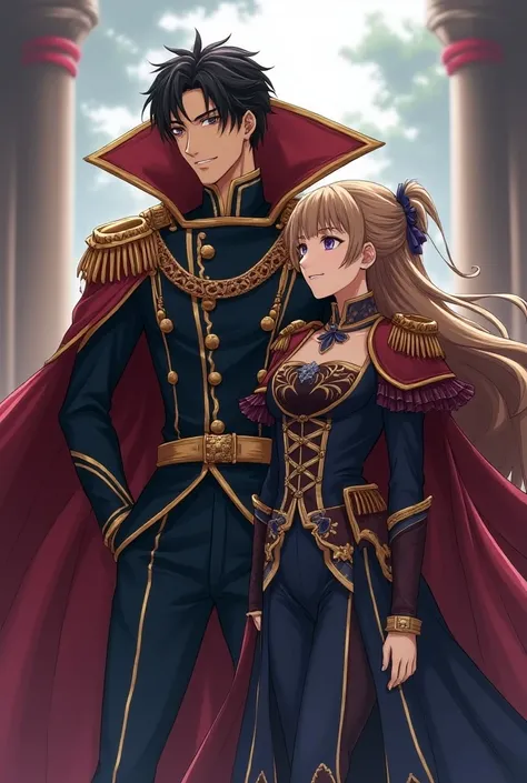 Anime, Fire Emblem Prince wearing a Massive Popped Collar with his Princess wearing a military uniform with a Massive Collared Cape