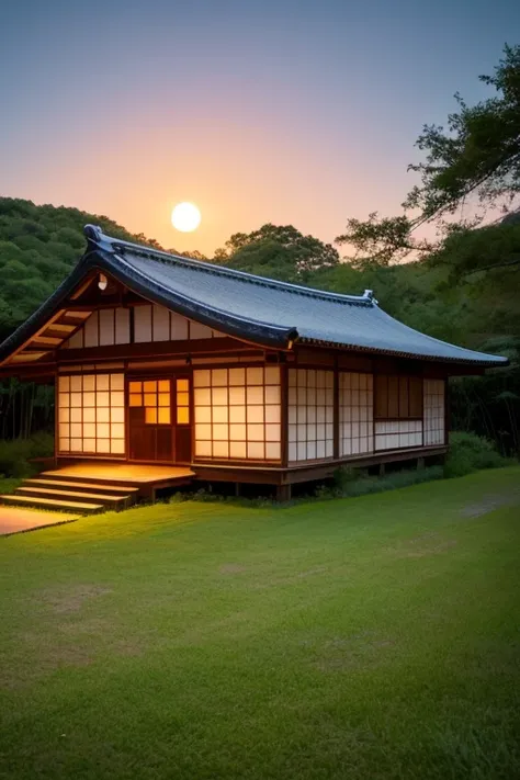 sunset　sunset　landscape　colorful full moon　ファンタジー   fireflyの光　forest　Fireflyが飛んでいる　たくさんのFireflyの光　bamboo forest　Firefly　firefly　moss　firefly　countryside　firefly　rural　Japanese house　thatched roof 　Cute house　Colorful houses　 shoji is colorful 　 shoji is pi...