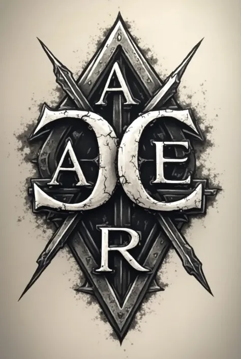 Graphic design for a tattoo for men containing all of a persons initials, which are: a, D, E and R .